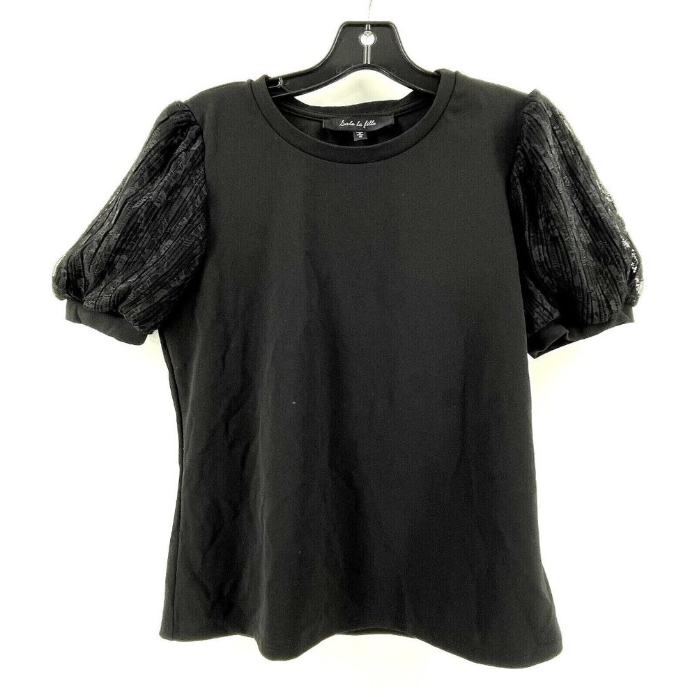 Salo la Fille Women's Black Lace Short Sleeves Top Shirt Size Medium Classy